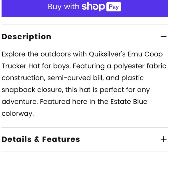 Boys Quicksilver 8-16  Emu Coop Trucker Hat - Picture 5 of 8